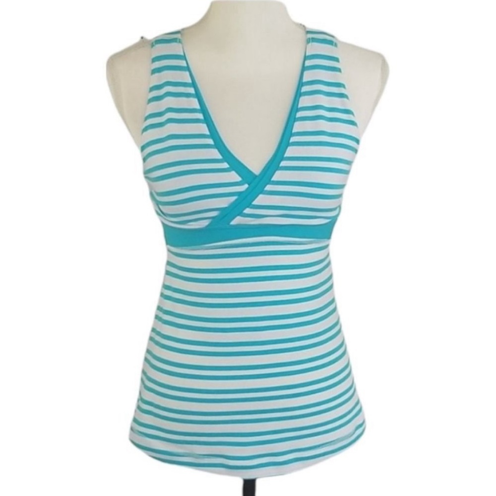 EUC 💎 Lululemon Deep V Athletic Tank Twin Stripe Spry Blue / Spry Blue Size 4 - Picture 2 of 5